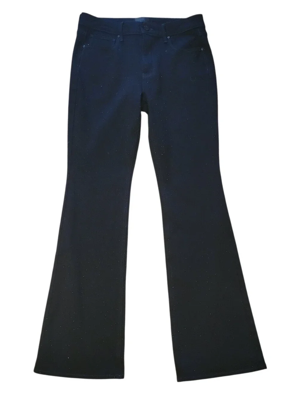 WHBM Black Crystal Embellished High Rise Skinny Flare Denim Jeans Size 8 - Picture 3 of 6
